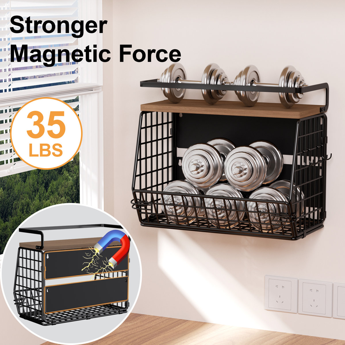 Black Magnetic Shelf for Fridge,Hanging Vegetable and Fruit Storage Bins ,Large Product Container Spice Rack for Refrigerator Kitchen Counter Pantry Single